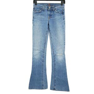 7FAMK 7 For All Mankind Y2K Flare Jeans Women Sz 24 Distressed Light Wash Denim